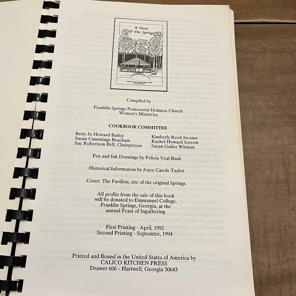 VTG A Taste of The Springs Cookbook Franklin Springs Georgia Church 1994 Comb